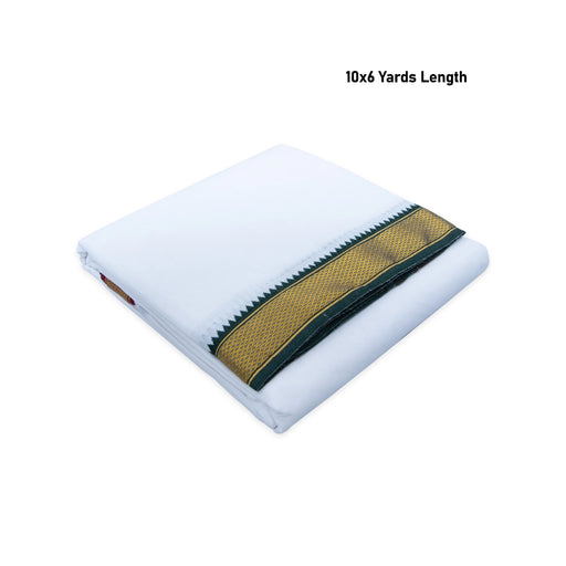 Veshti - 10 x 6 Yards | White Colour Vesti/ 9 Kan Mayilkan Border Dhoti for Men - Veshti & Dhoti