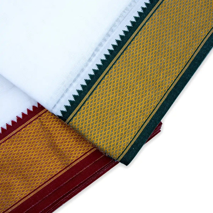 Veshti - 10 x 6 Yards | 15 Kan MayilKan Border Dhoti/ White Vesti for Men - Veshti & Dhoti