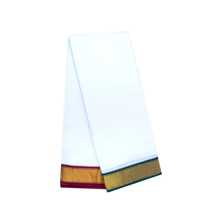 Veshti - 10 x 6 Yards | 15 Kan MayilKan Border Dhoti/ White Vesti for Men - Veshti & Dhoti