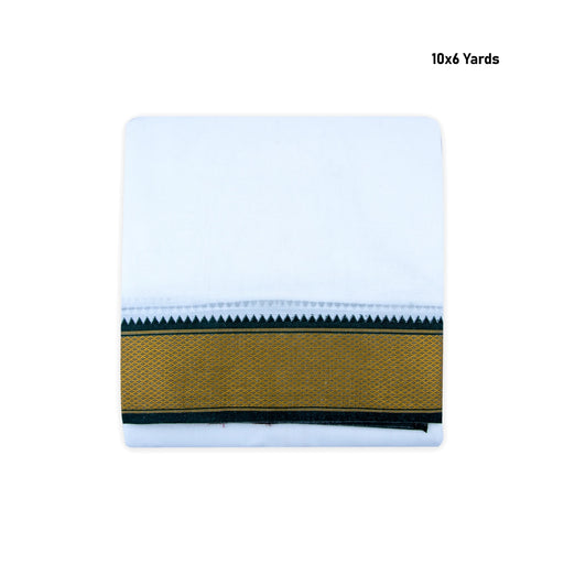 Veshti - 10 x 6 Yards | 15 Kan MayilKan Border Dhoti/ White Vesti for Men - Veshti & Dhoti