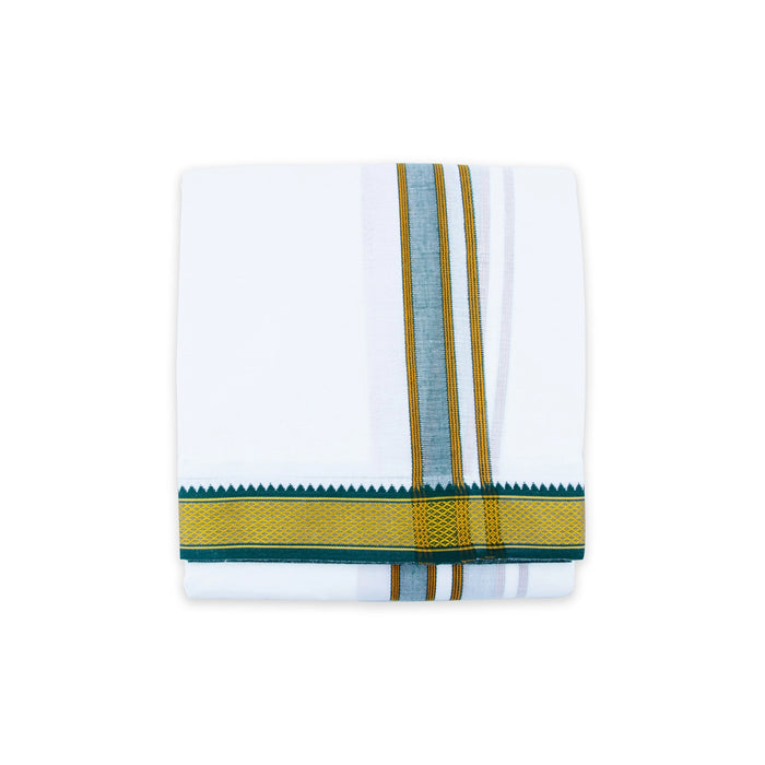 Veshti - 9 x 5 Yards | White Dhoti/ 7 Kan Mayilkan Border Vesti for Men - Veshti & Dhoti