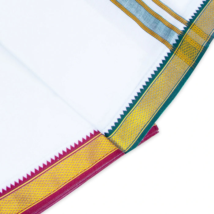 Veshti - 9 x 5 Yards | White Dhoti/ 7 Kan Mayilkan Border Vesti for Men - Veshti & Dhoti