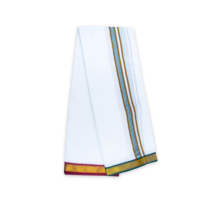 Veshti - 9 x 5 Yards | White Dhoti/ 7 Kan Mayilkan Border Vesti for Men - Veshti & Dhoti
