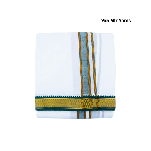 Veshti - 9 x 5 Yards | White Dhoti/ 7 Kan Mayilkan Border Vesti for Men - Veshti & Dhoti