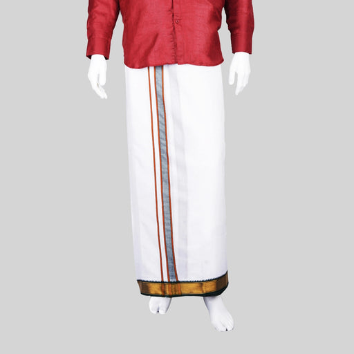 Veshti - 9 x 5 Yards | White Dhoti/ 7 Kan Mayilkan Border Vesti for Men - Veshti & Dhoti