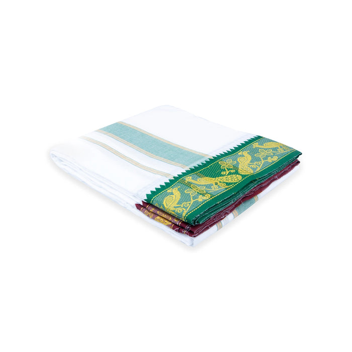 Cotton Veshti - 9 x 5 Yards | White Colour Dhoti/ Jacquard Border Vesti for Men - Veshti & Dhoti