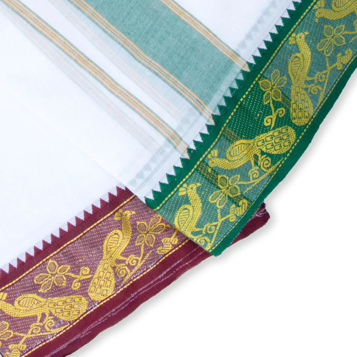 Cotton Veshti - 9 x 5 Yards | White Colour Dhoti/ Jacquard Border Vesti for Men - Veshti & Dhoti