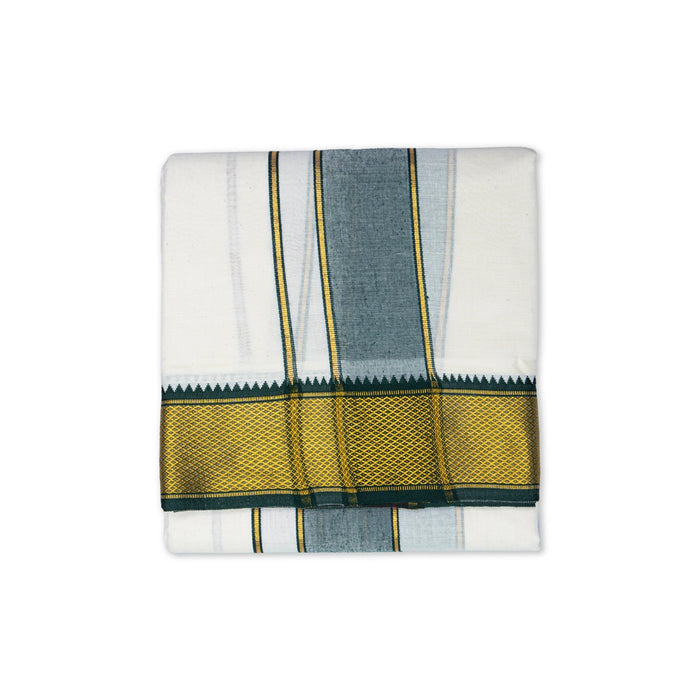 Veshti - 9 x 5 Yards | 15 Kan MayilKan Border Dhoti/ Half white Vesti for Men