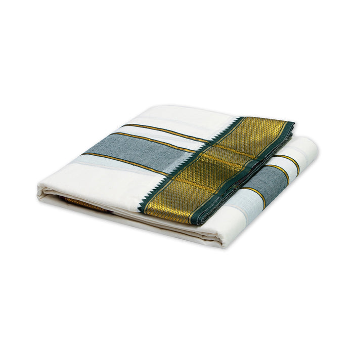 Veshti - 9 x 5 Yards | 15 Kan MayilKan Border Dhoti/ Half white Vesti for Men