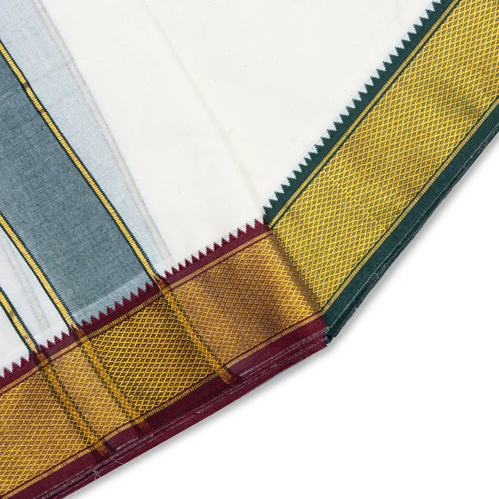 Veshti - 9 x 5 Yards | 15 Kan MayilKan Border Dhoti/ Half white Vesti for Men