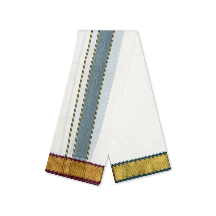 Veshti - 9 x 5 Yards | 15 Kan MayilKan Border Dhoti/ Half white Vesti for Men