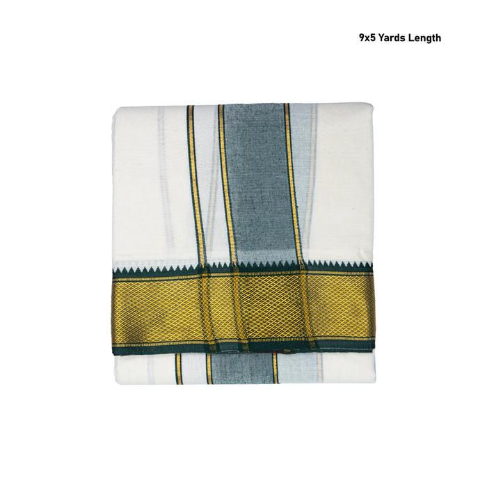 Veshti - 9 x 5 Yards | 15 Kan MayilKan Border Dhoti/ Half white Vesti for Men