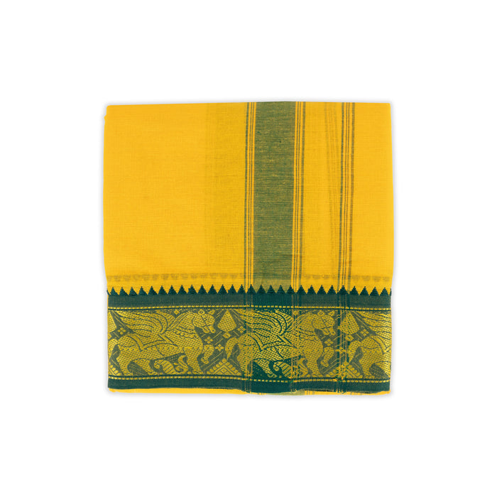 Cotton Veshti - 9 X 5 Yards | Jacquard Dhoti/ Mango Yellow Colour Vesti For Traditional Wear And Temple Visits - Veshti & Dhoti