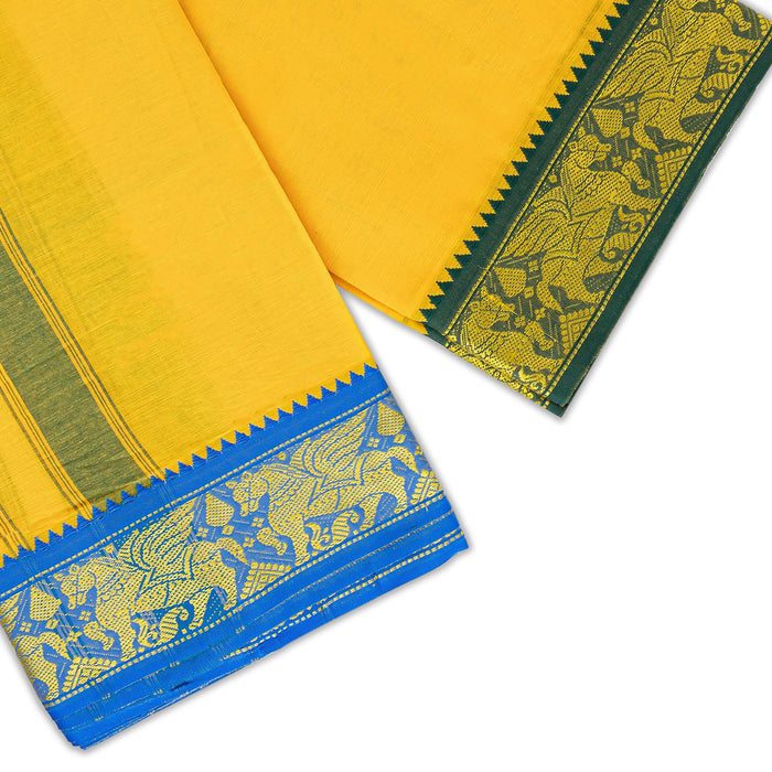 Cotton Veshti - 9 X 5 Yards | Jacquard Dhoti/ Mango Yellow Colour Vesti For Traditional Wear And Temple Visits - Veshti & Dhoti