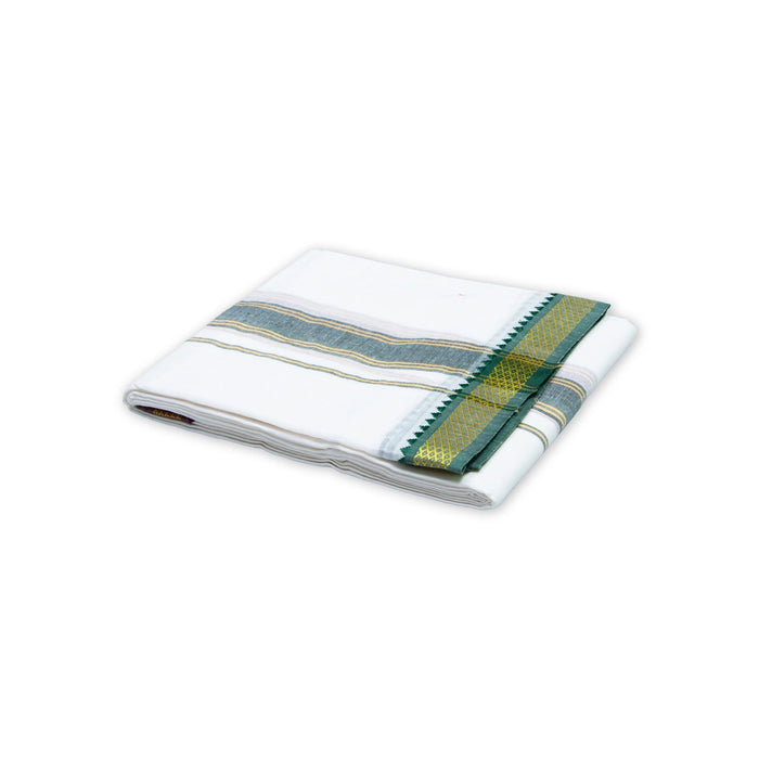 Veshti - 8 x 4 Yards | 5 Kan MayilKan Border Dhoti/ Half White Vesti / Traditional Dhothi for Men - Veshti & Dhoti