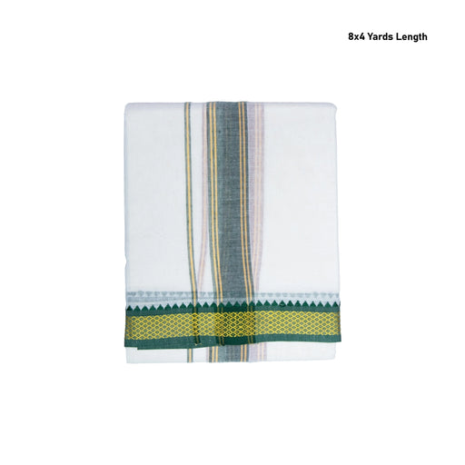 Veshti - 8 x 4 Yards | 5 Kan MayilKan Border Dhoti/ Half White Vesti / Traditional Dhothi for Men - Veshti & Dhoti