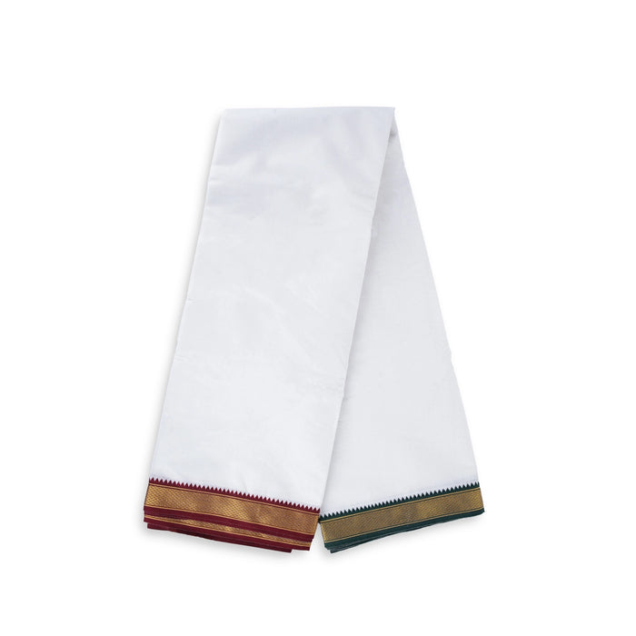 Veshti - 10 x 6 Yards | 7 Kan Mayilkan Border Dhoti/ White Colour Vesti for Men - Veshti & Dhoti