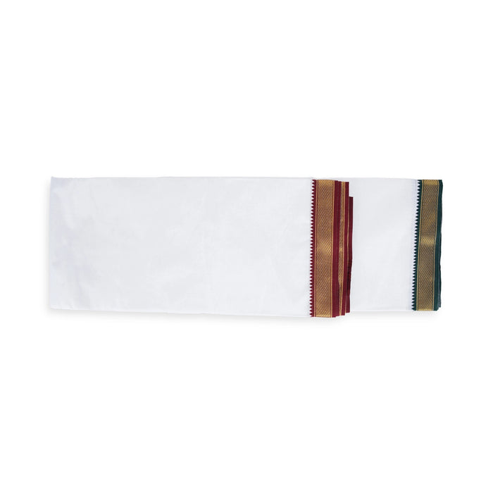 Veshti - 10 x 6 Yards | 7 Kan Mayilkan Border Dhoti/ White Colour Vesti for Men - Veshti & Dhoti