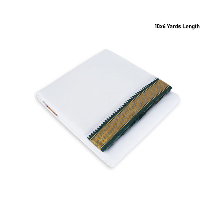 Veshti - 10 x 6 Yards | 7 Kan Mayilkan Border Dhoti/ White Colour Vesti for Men - Veshti & Dhoti