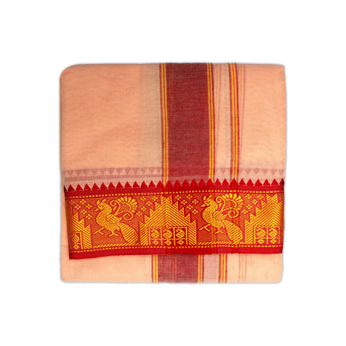Cotton Veshti - 9 x 5 Yards | Light Kavi Colour Dhoti / Jacquard Border Vesti for Men