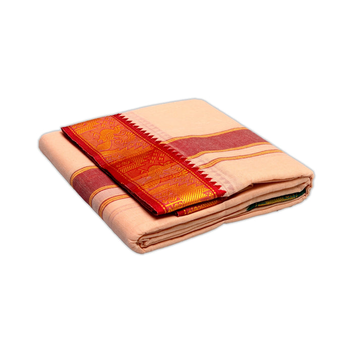 Cotton Veshti - 9 x 5 Yards | Light Kavi Colour Dhoti / Jacquard Border Vesti for Men