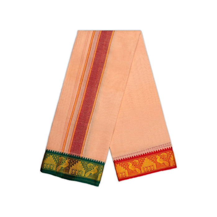 Cotton Veshti - 9 x 5 Yards | Light Kavi Colour Dhoti / Jacquard Border Vesti for Men