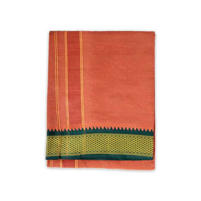 Cotton Veshti - 2 Mtrs | Padayappa Border Dhoti/ Dark Kavi Colour Vesti for Men - Veshti & Dhoti