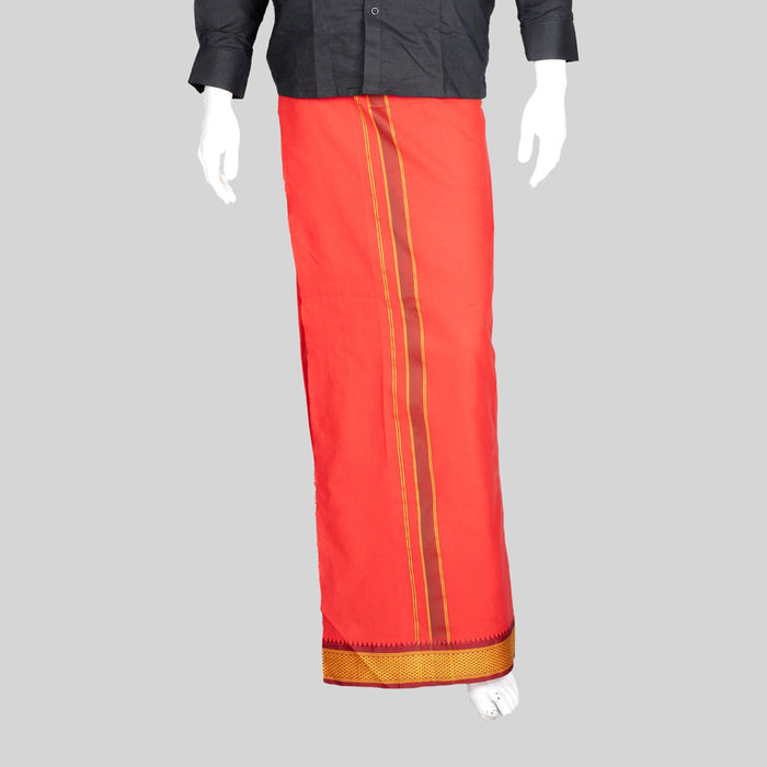 Cotton Veshti - 2 Mtrs | Padayappa Border Dhoti/ Red Colour Vesti for Men - Veshti & Dhoti