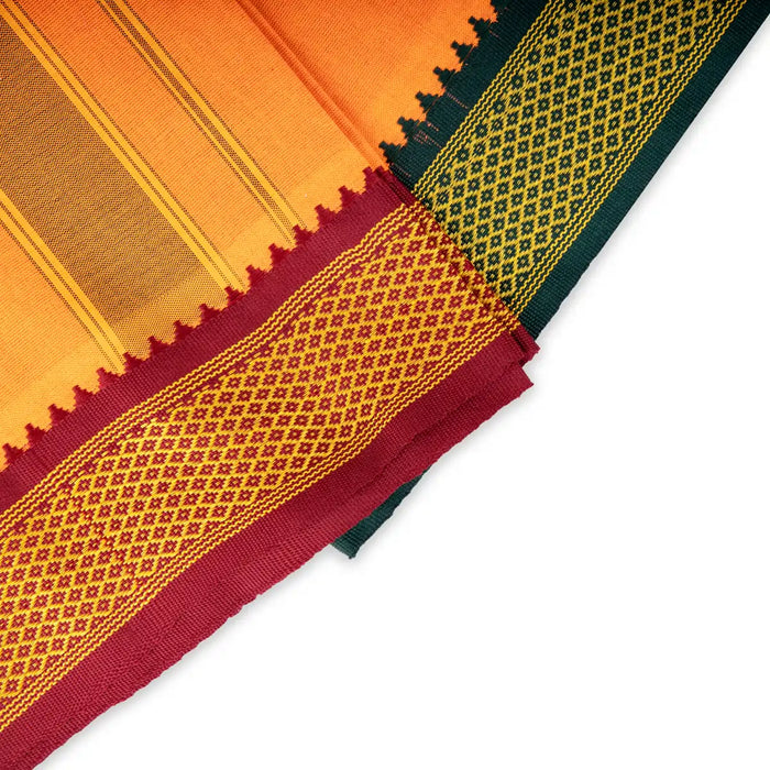 Cotton Veshti - 2 Mtrs | Padayappa Border Dhoti/ Orange Colour Vesti for Men - Veshti & Dhoti