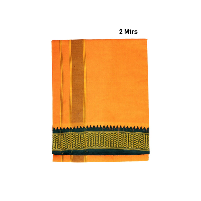 Cotton Veshti - 2 Mtrs | Padayappa Border Dhoti/ Orange Colour Vesti for Men - Veshti & Dhoti
