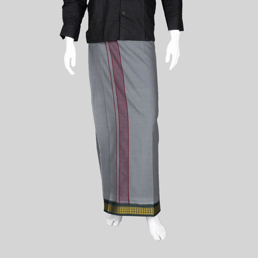 Cotton Veshti - 2 Mtrs | Rudraksha Border Dhoti/ Grey Colour Vesti for Men - Veshti & Dhoti
