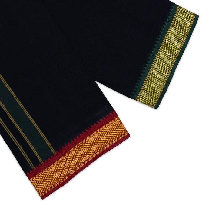 Cotton Veshti - 2 Mtrs | Black Dhoti / Padayappa Border Vesti / Traditonal Dhothi For Men