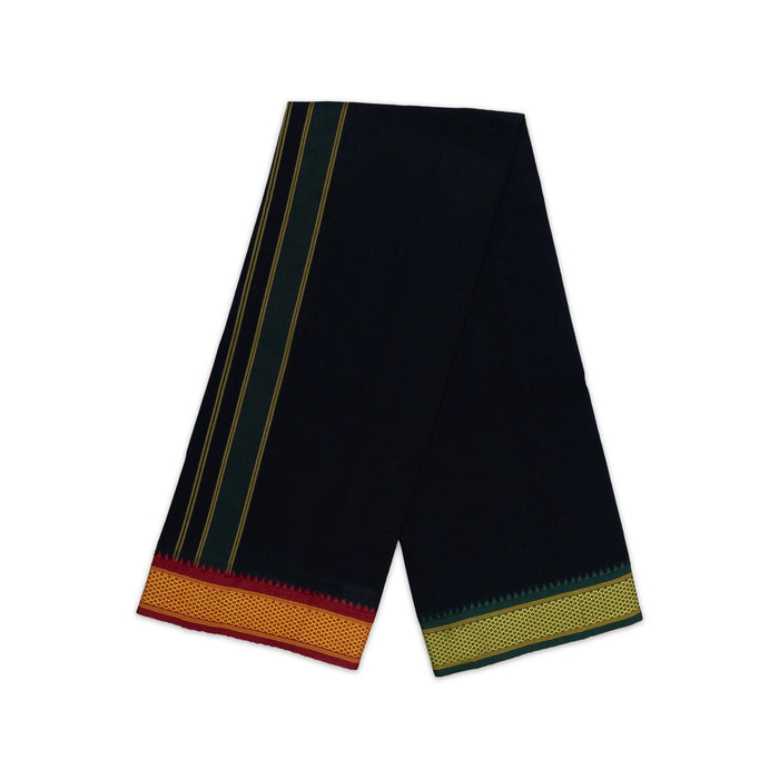 Cotton Veshti - 2 Mtrs | Black Dhoti / Padayappa Border Vesti / Traditonal Dhothi For Men