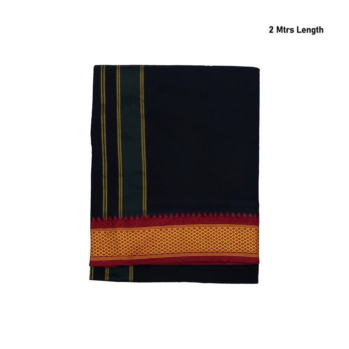 Cotton Veshti - 2 Mtrs | Black Dhoti / Padayappa Border Vesti / Traditonal Dhothi For Men
