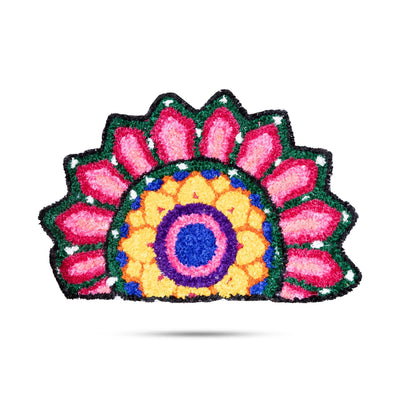 Rangoli Mat - 24 Inches | Half Circle Rangoli Floor Mat/ Flower Design Canvas Muggu Mat for Home Decor/ 205 Gms