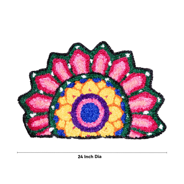 Rangoli Mat - 24 Inches | Half Circle Rangoli Floor Mat/ Flower Design Canvas Muggu Mat for Home Decor/ 205 Gms - Kolam & Rangoli