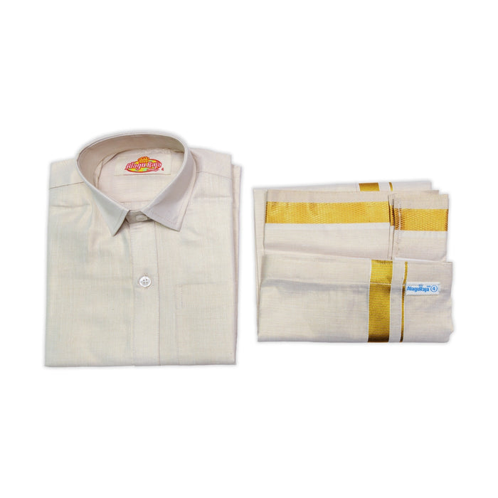 Shirt With Dhoti - Size 0 To 2 | Velcro Design Veshti And Half Sleeves Shirt/ Cotton Vesti for Kids - Veshti & Dhoti