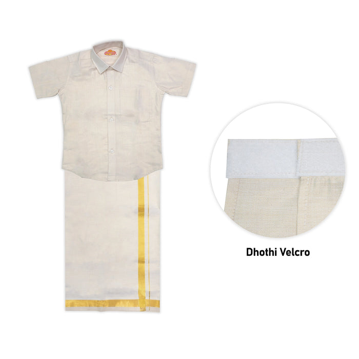 Shirt With Dhoti - Size 0 To 2 | Velcro Design Veshti And Half Sleeves Shirt/ Cotton Vesti for Kids - Veshti & Dhoti