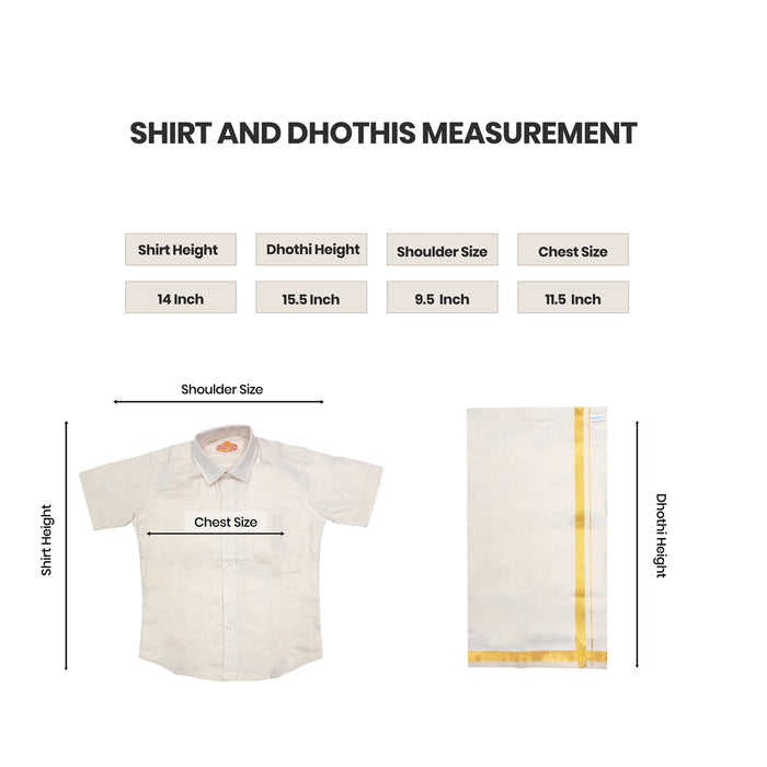 Shirt With Dhoti - Size 0 To 2 | Velcro Design Veshti And Half Sleeves Shirt/ Cotton Vesti for Kids - Veshti & Dhoti
