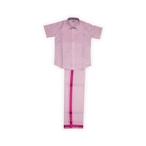 Shirt With Dhoti - Size 3 To 4 | Velcro Design Veshti And Half Sleeves Shirt/ Cotton Vesti for Kids - Veshti & Dhoti