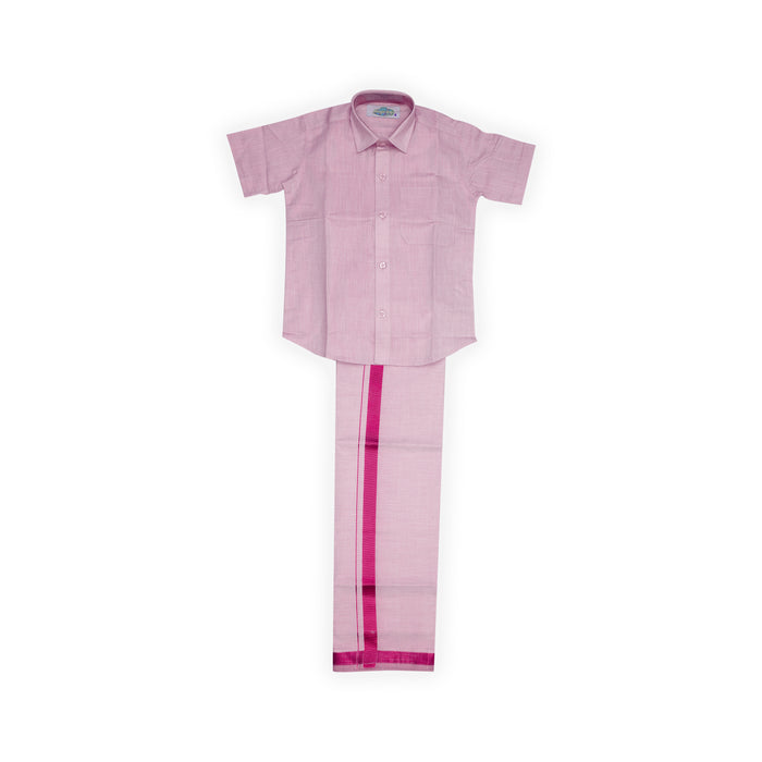 Shirt With Dhoti - Size 3 To 4 | Velcro Design Veshti And Half Sleeves Shirt/ Cotton Vesti for Kids - Veshti & Dhoti