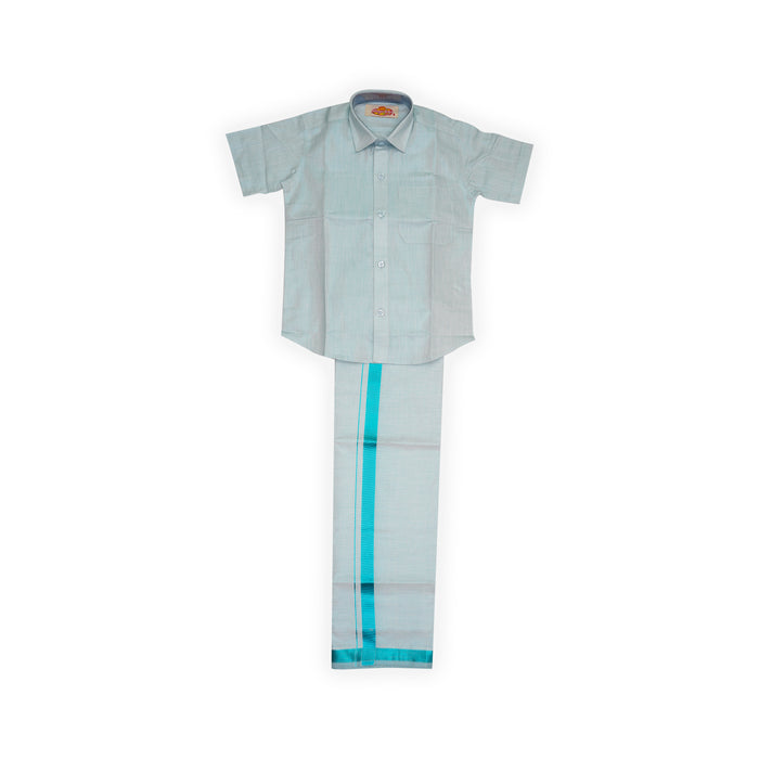 Shirt With Dhoti - Size 3 To 4 | Velcro Design Veshti And Half Sleeves Shirt/ Cotton Vesti for Kids - Veshti & Dhoti