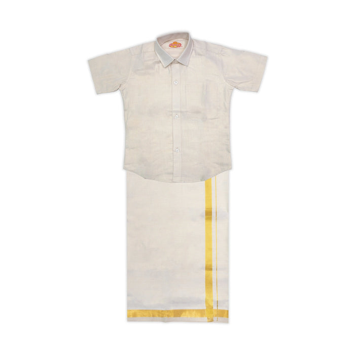 Shirt With Dhoti - Size 3 To 4 | Velcro Design Veshti And Half Sleeves Shirt/ Cotton Vesti for Kids - Veshti & Dhoti