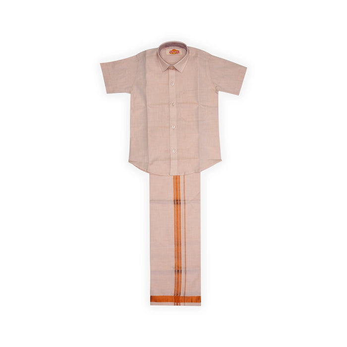 Shirt With Dhoti - Size 5 | Velcro Design Veshti And Half Sleeves Shirt/ Cotton Vesti for Kids - Veshti & Dhoti