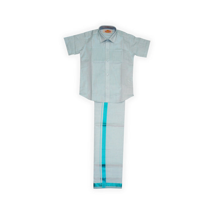 Shirt With Dhoti - Size 5 | Velcro Design Veshti And Half Sleeves Shirt/ Cotton Vesti for Kids - Veshti & Dhoti