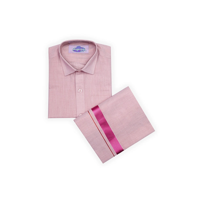 Shirt With Dhoti - Size 5 | Velcro Design Veshti And Half Sleeves Shirt/ Cotton Vesti for Kids - Veshti & Dhoti