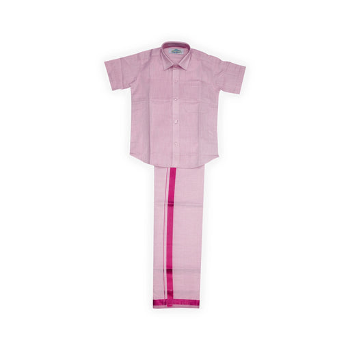 Shirt With Dhoti - Size 5 | Velcro Design Veshti And Half Sleeves Shirt/ Cotton Vesti for Kids - Veshti & Dhoti