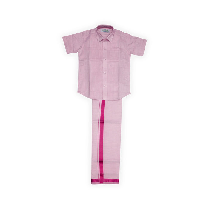 Shirt With Dhoti - Size 5 | Velcro Design Veshti And Half Sleeves Shirt/ Cotton Vesti for Kids - Veshti & Dhoti