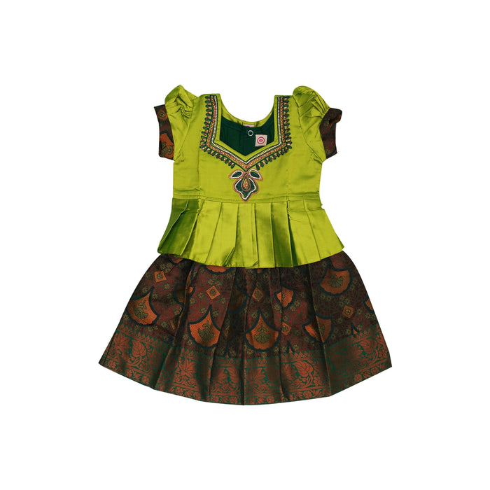 Pavadai Sattai | Size 0-1/ Varanasi Cotton Skirt And Top/ Traditional Dress/ South Indian Dress For Baby Girls - Long Skirts / Ghagra / Pavadai