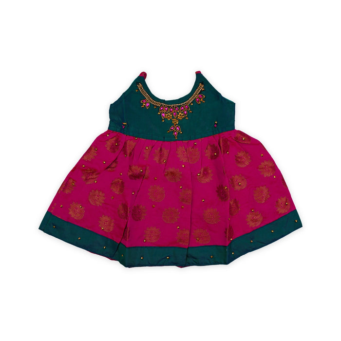 Sleeveless Frock Dress-Size New Born | Jacquard Cloth Gown Dress/Readymade Dress/Traditional Dress For Baby Girls - Long Skirts / Ghagra / Pavadai